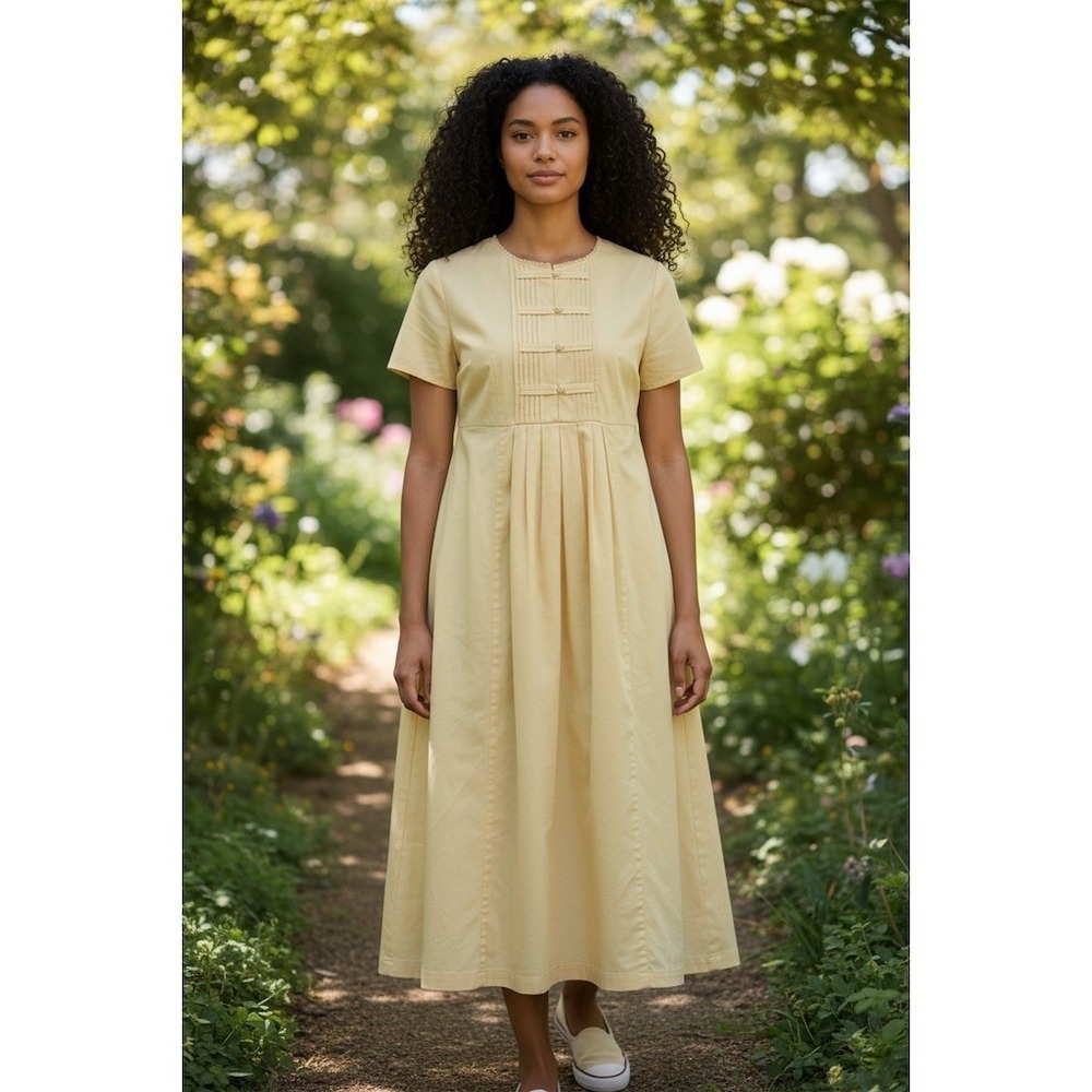 FADS Dress Womens Plus Size 16W Yellow Midi Cottagecore Button Front vintage 80s